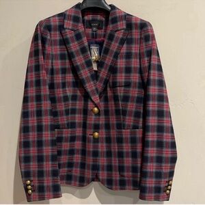 J.Crew plaid red, green black multi shrunken blazer s 12